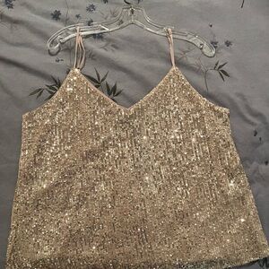 Banana Republic Gold Sequin Camisole with Spaghetti Straps